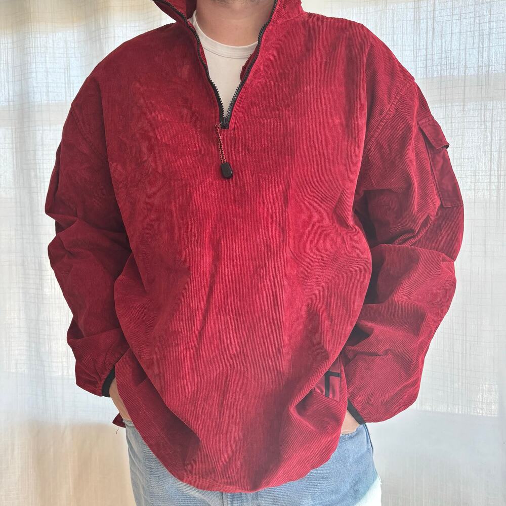 Vintage Structure Corduroy Ribbed Pullover Mens XL 1/4 Zip 100% Cotton - Picture 2 of 10